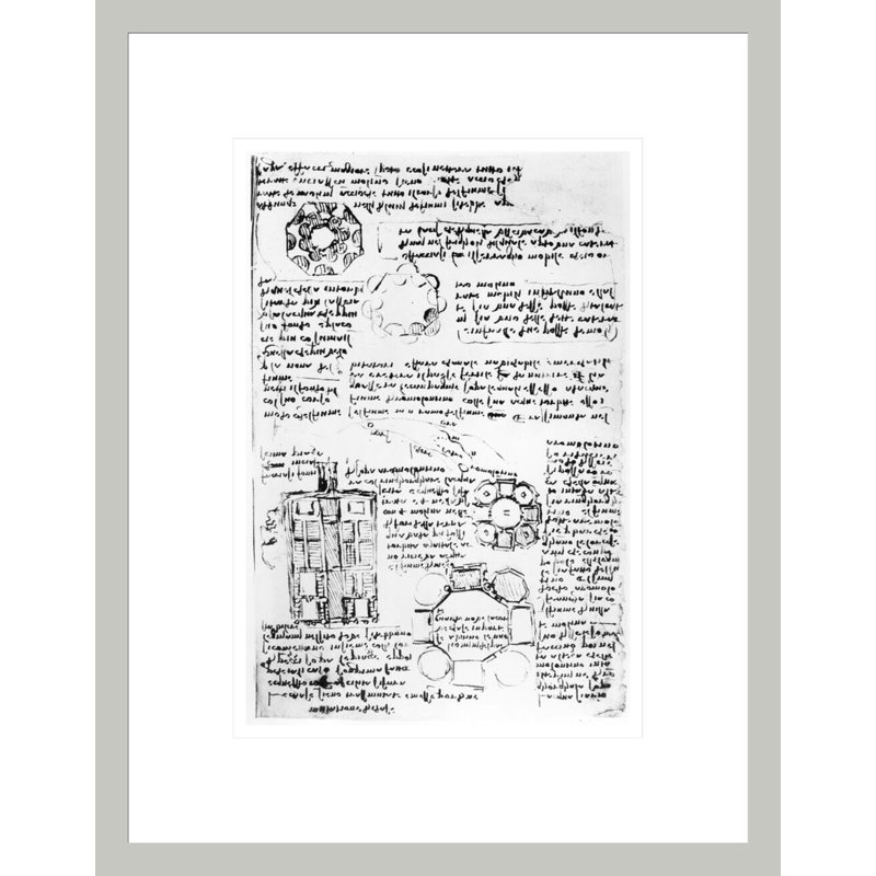 Conception pour un palais et un parc (Romorantin) fol. «270v from the Codex Arundel» par Leonardo Da Vinci, impression giclée sur cadre