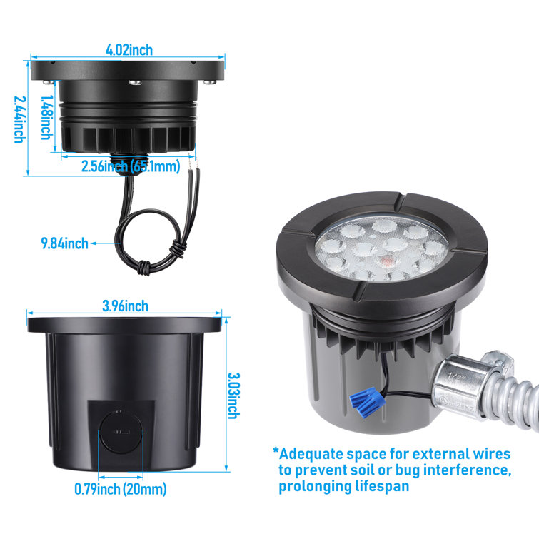 LEONLITE 6W LED Well Light, 12-24V Low Voltage Flat Top In-Ground Lighting,  UL Listed Cable, IP67 Waterproof Wayfair