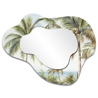Large Tropical Cloud-Shaped Metal Wall Mirror – Palm Trees on the Beach II, Metal Print