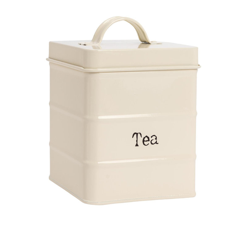 Vintage Metal Kitchen Tea Canister, 16.5cm H x 11.5cm W x 11.5cm D, Cream