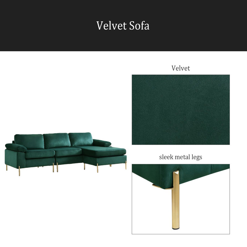 Canapé en velours, Orienté à gauche (vu de face), Émeraude