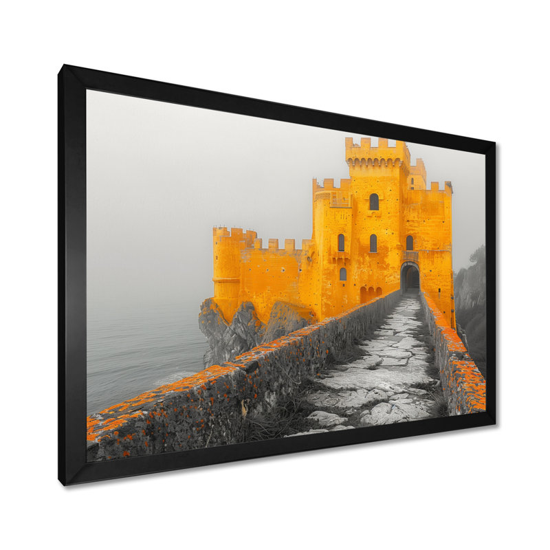 Impression d'art mural monochrome, jaune et gris, Irlande Fortress II, Toile encadrée noire simple