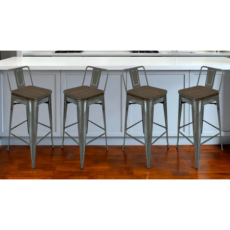 Ensemble de quatre chaises de bar en bois massif et en métal à dossier bas de 30 po brun et gris