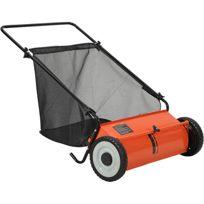 26 Inch Push Lawn Sweeper, 7 Cu. Ft. Collection Bag, 4 Spinning Brushes & Adjustable Height | Steel Yard Sweeper for Leaves, Grass Clippings & Debris