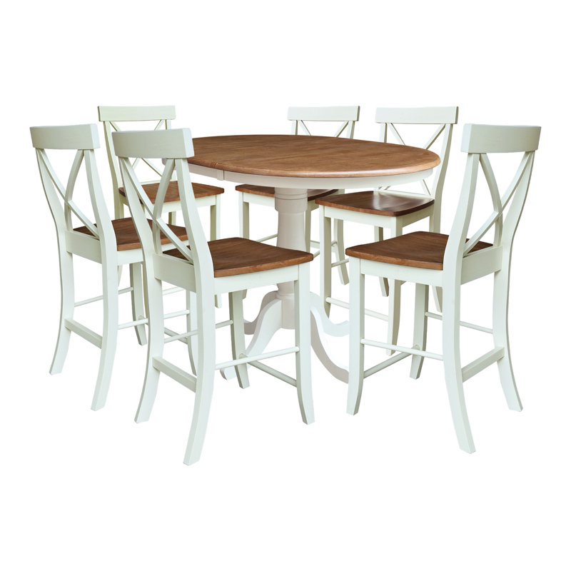 Caladin Extendable Solid Wood Dining Set, Hickory/Shell, 7