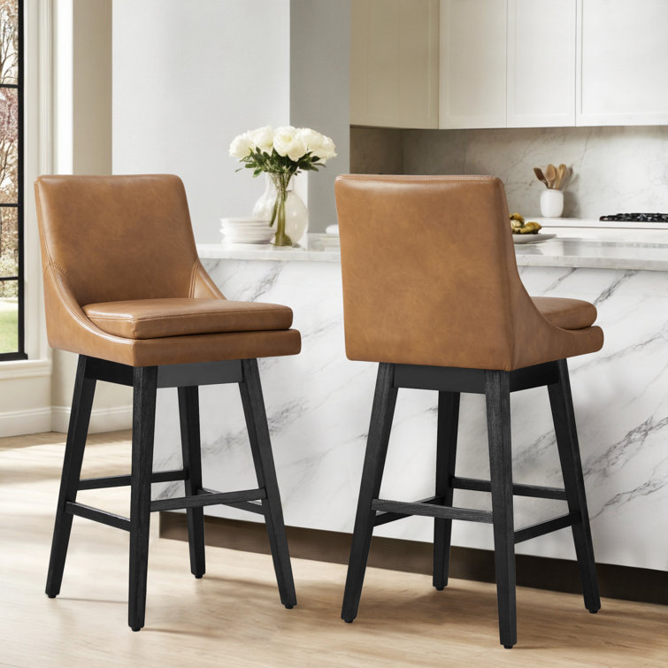 Lark Manor Aleksy Swivel Upholstered Counter Stool with Solid Wood