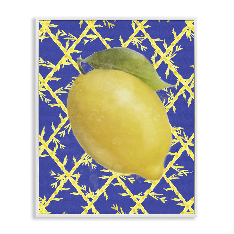 Giclée encadrée audacieuse au citron sur fond bleu, design par Matthew Piotrowicz, H 14 po x l 11 po