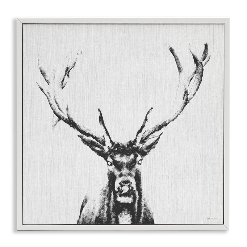 Croquis de cerf dans une estampe numérique encadrée par Katrina Craven, H 17 po x l 17 po