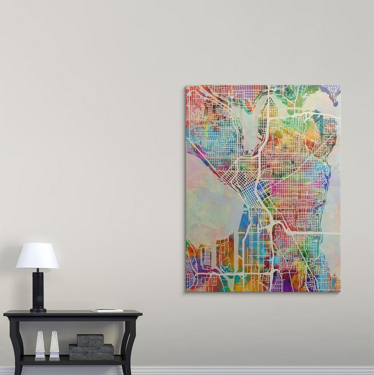 «Seattle Washington Street Map» par Francy, impression, H 36 po x l 27 po x P 1,5 po, Toile