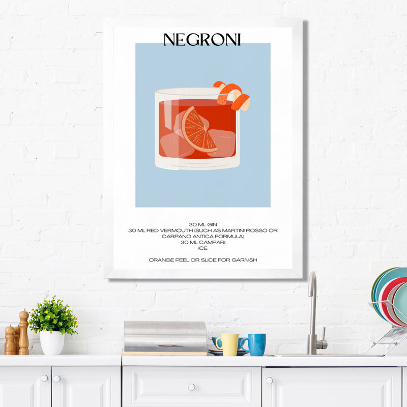 «Negroni Old Fashioned Glass Cocktail», reproduction d'art mural, Cadre photo blanc, H 32 po x l 24 po