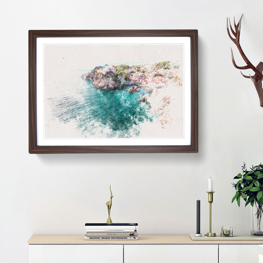 Walls Of Dubrovnik In Croatia Watercolour - Framed Print