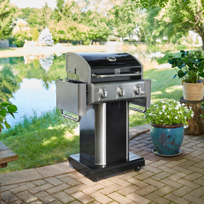 Kenmore 3-Burner Propane Gas Grill with Foldable Side Tables for Outdoor BBQ