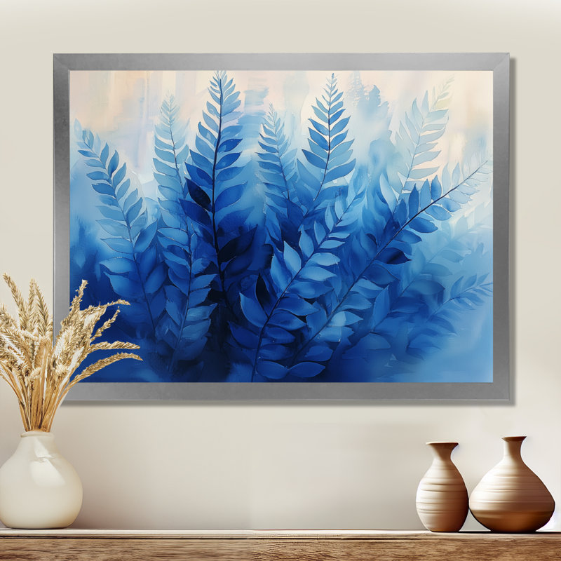 Ijanay Gold Ferns Gentle Breeze - fougères, art mural, Reproduction encadrée d'une seule photo, Argent argent