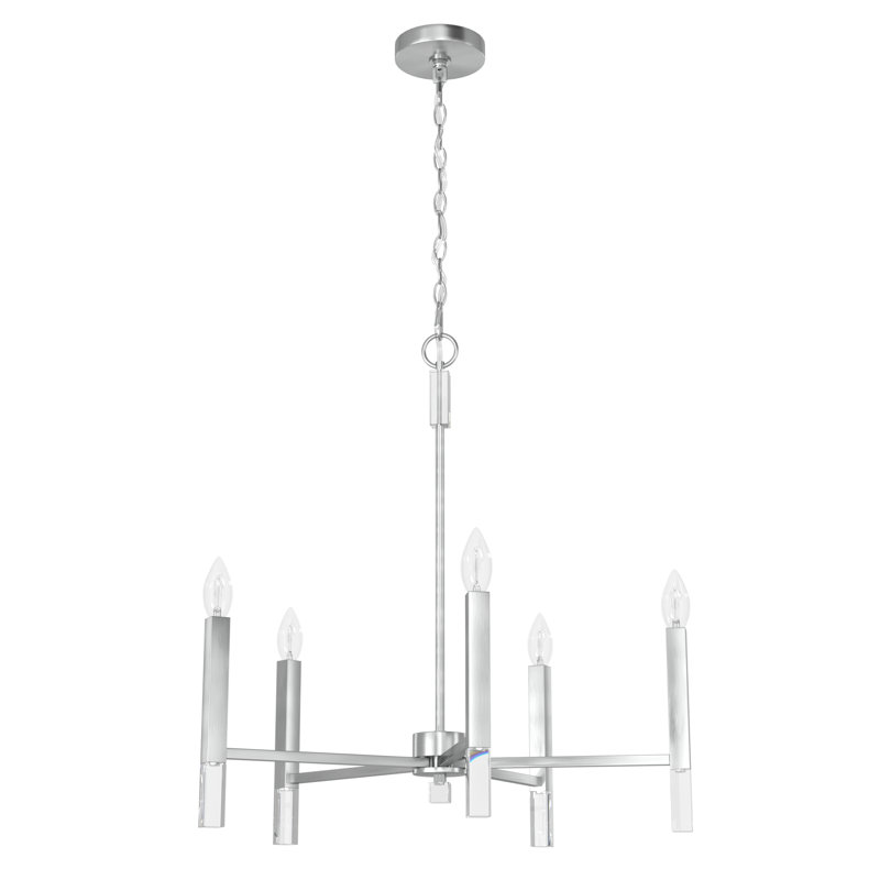 Luminaire lustre 5 lumières Hunter Sunjai, Nickel brossé