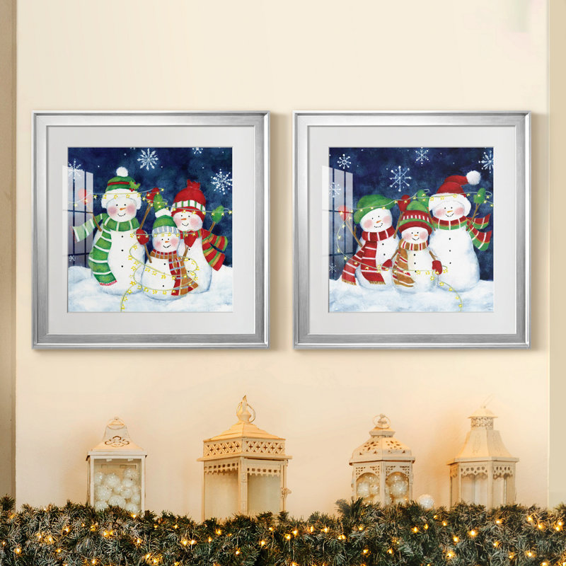 Festive Lights I - ensemble de 2 reproductions d'art encadrées, Papier avec cadre argenté, Blanc