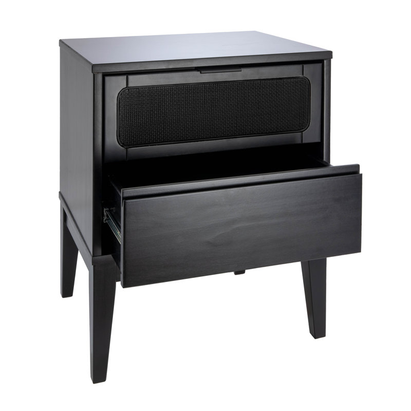 Kay 19.7'' W Solid Wood Nightstand, Black with Black