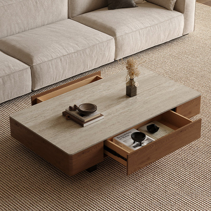Table basse rectangulaire moderne en dalle de calcaire, 13.8" H x 55.1" W x 27.6" D