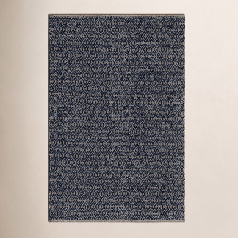 Optic Diamond Navy/Ivory Handwoven Cotton Rug, Rectangle 4' x 6'