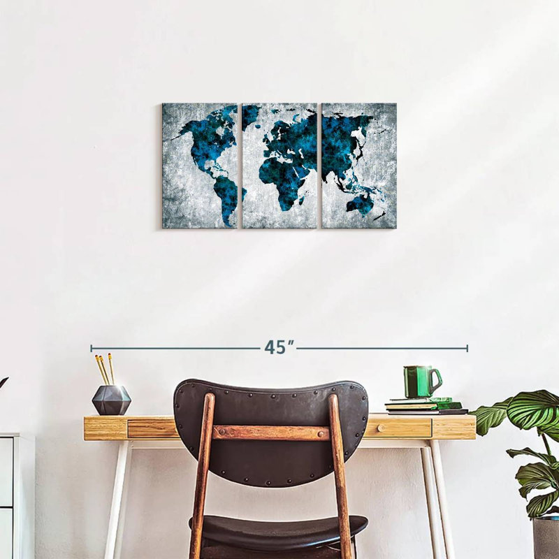 Impression sur toile multicolore carte du monde, H 15 po x l 32 po x P 1,25 po