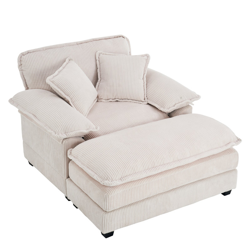 Danicah 46.9-Inch Wide Single Sofa, Comfort Upholstered Recliner with Ottoman, White Corduroy