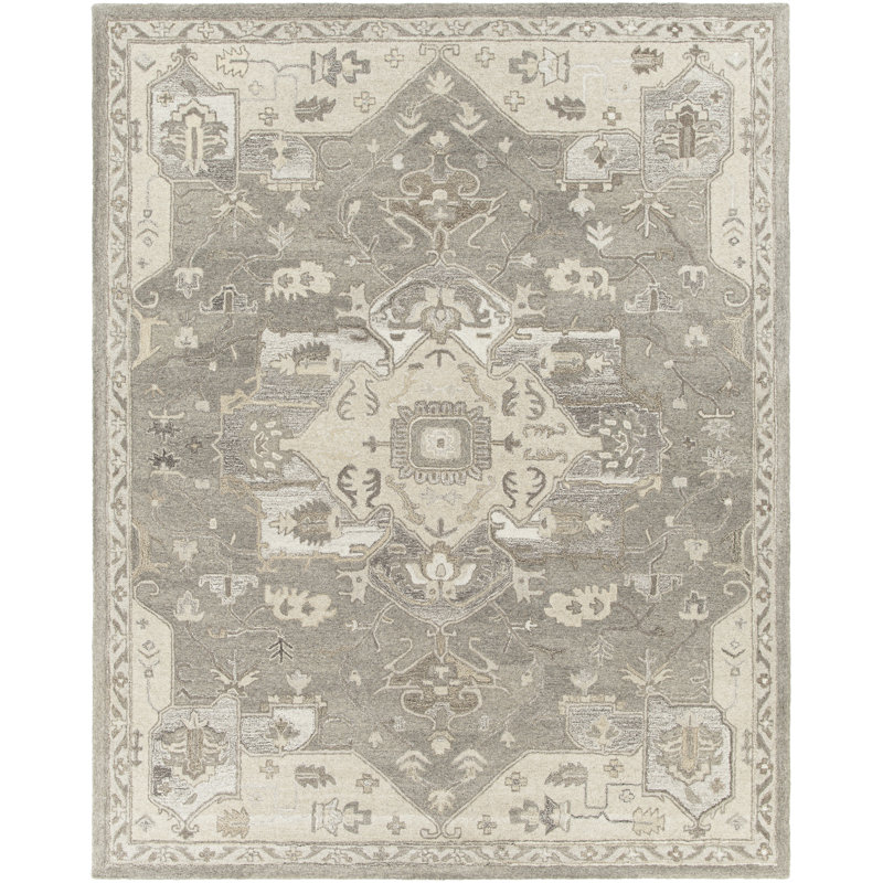 Burkholder Oriental Hand-Tufted Wool Charcoal/Taupe Area Rug, Rectangle 12' x 18'