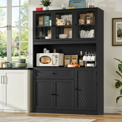 Kirklyn 72.2" Kitchen Pantry Cabinet with Glass Door & Spice Rack – Modern Storage for Organized Kitchens