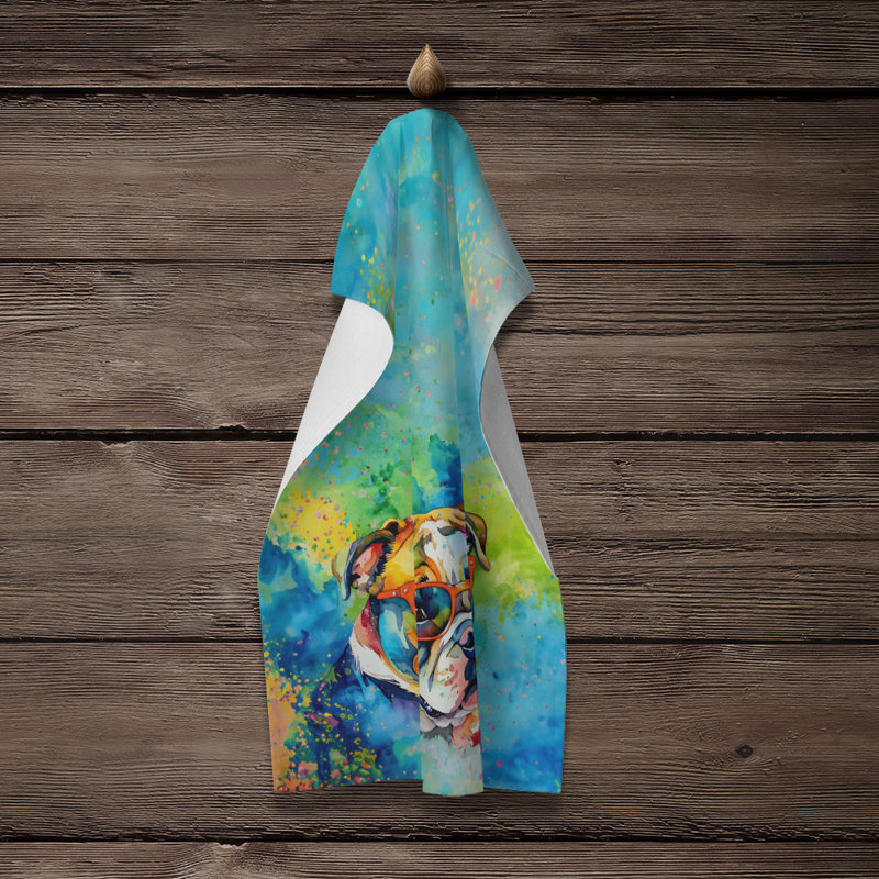English Bulldog Hippie Dawg Kitchen Towel