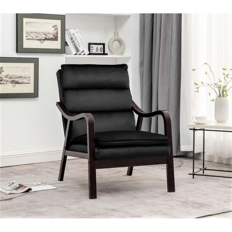 Chaise d'appoint Mid-Century moderne avec accoudoirs en bois pour le salon, Black