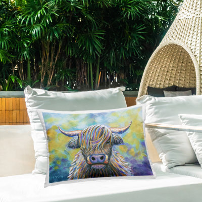 Coussin d'extérieur imprimé Highland Cow, Vibrant
