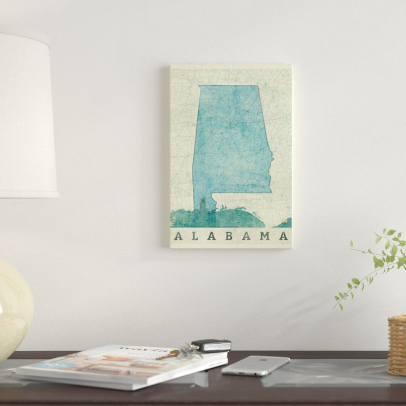 «Alabama Map», impression sur toile, H 60 po x l 40po x P 1,5 po, Toile tendue, Pas de tapis