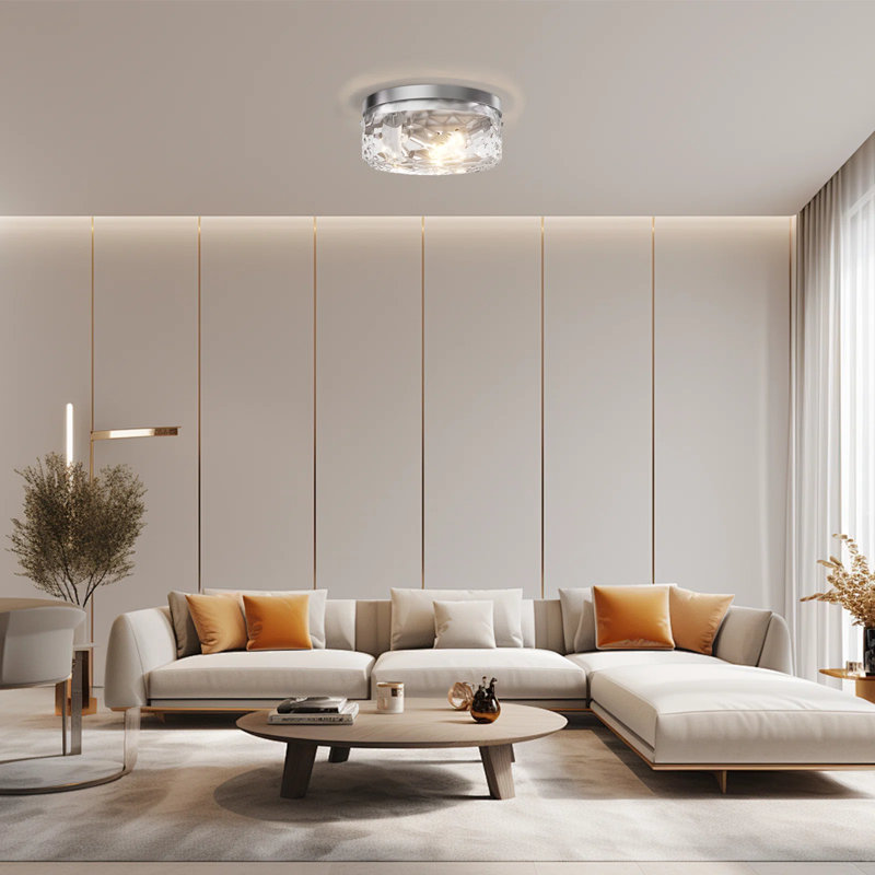 12''-3 Lights Brushed Sand Nickel Modern Metal And Glass Drum Dimmable Flush Mount Lighting For Bedroom, Brushed Sand Nickel
