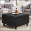 Grand repose-pieds de rangement carré avec pieds en bois, table basse capitonnée avec garniture cloutée pour l'espace de vie, noir
