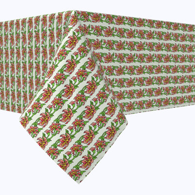 Square Tablecloth, 100% Cotton, 52X52", Peony Floral Stripe