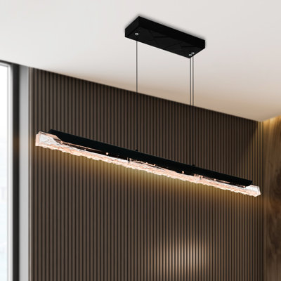 Integrated LED 48" Black Modern Chandelier with Handmade Textured Glass for Dining Room Foyer Bedroom Living Room