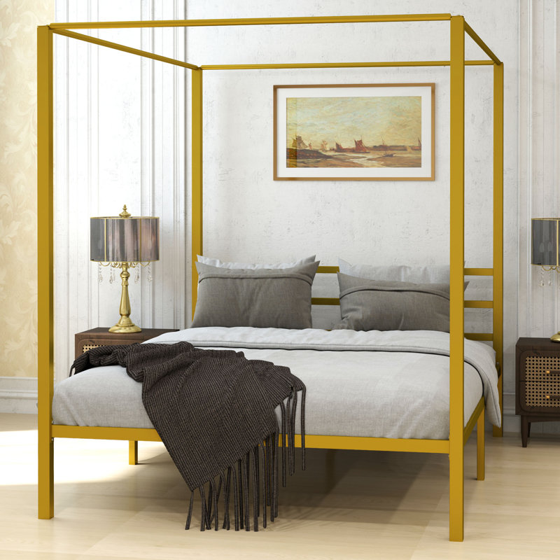 Metal Canopy Bed, Gold, Queen