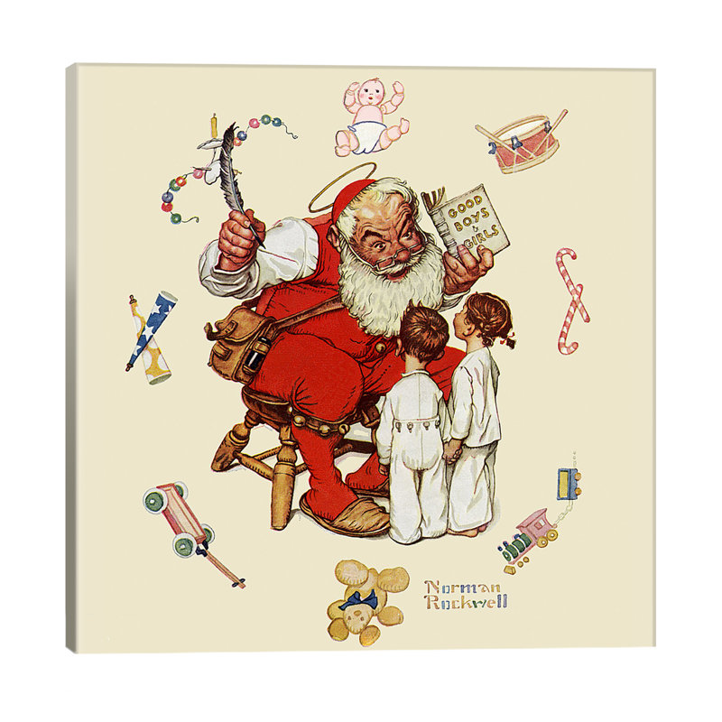 Santa's Visitors by Norman Rockwell - Wrapped Canvas Painting, 45.72 cm H x 45.72 cm W x 3.175 cm D