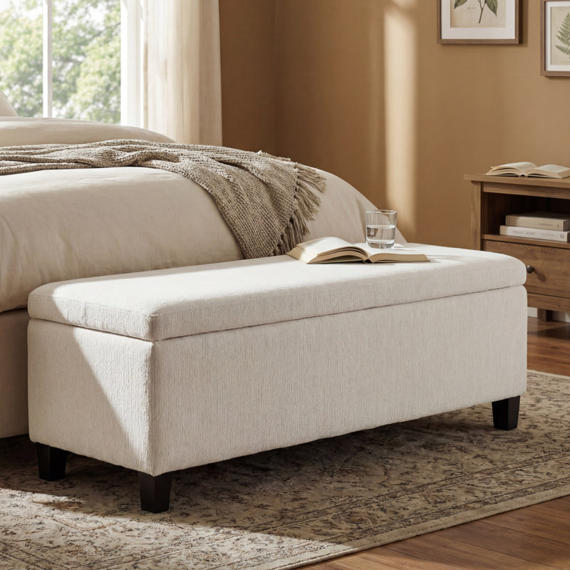 Marquila 51" Wide Rectangle Storage Ottoman, White Boucle