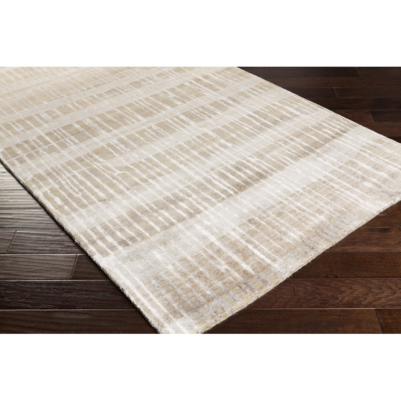 Tapis rayé brun / gris / beige rayé noué à la main, Rectangle 2 pi x 3 pi