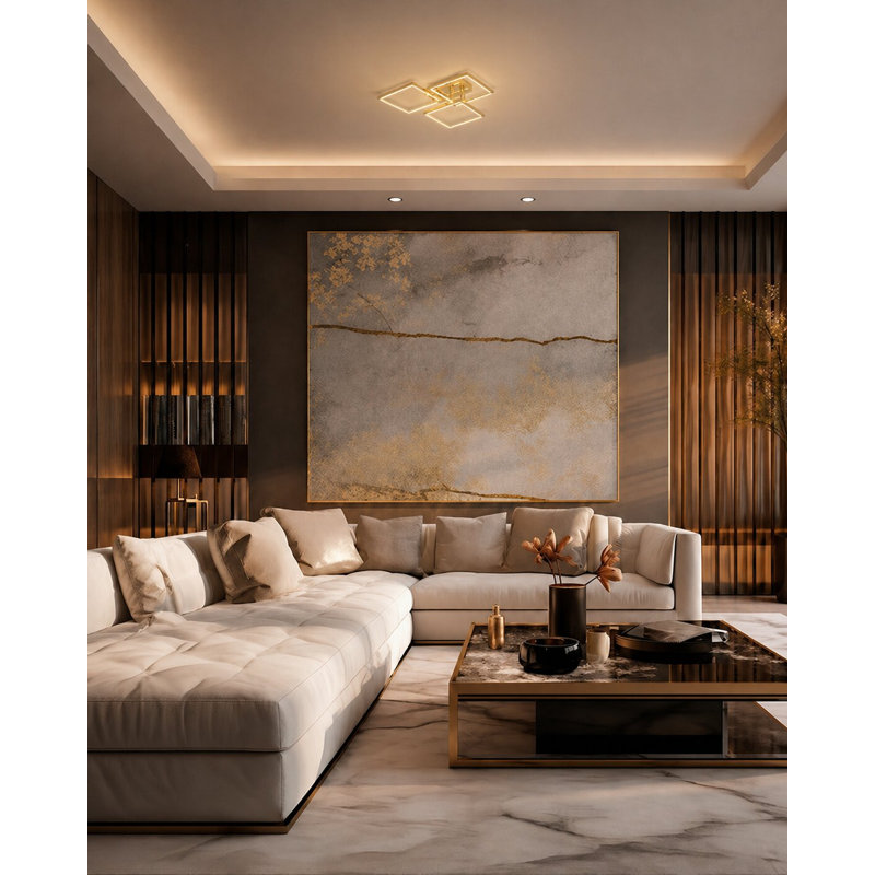Dement Silver Cluster Square LED Flush Mount, Gold