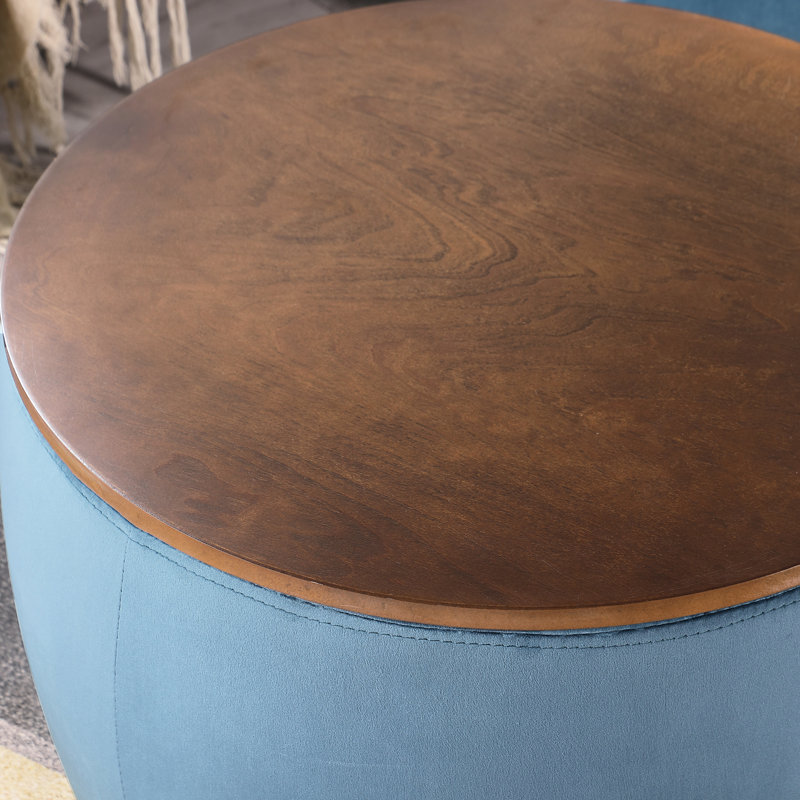 Velours bleu rond avec rangement, design 2 en 1 pour vestibule de bureau, repose-pieds carré relaxant, couvercle réversible à usages multiples, livres de rangement et table basse avec repose-pieds prêt à l'emploi