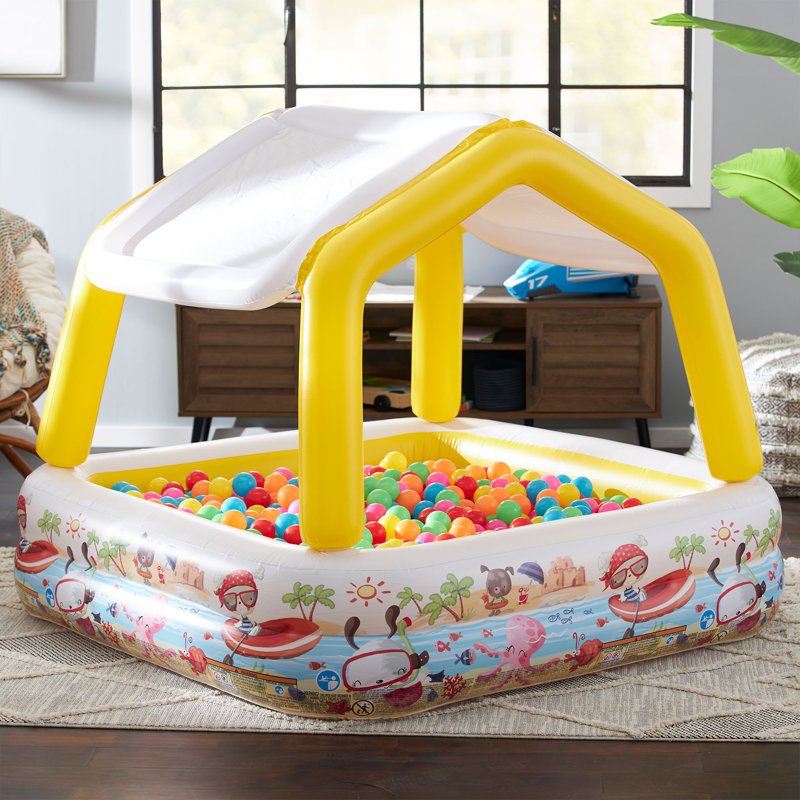Intex Inflatable Ocean Scene Sun Shade Kids Swimming Pool With Canopy, 5' L x 5' W x 4' H