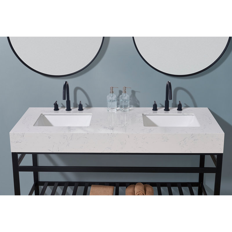 60" Aosta White Composite Stone Vanity Top with Double Sinks