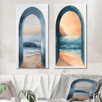 «Arch Waves Horizon II», ensemble de 2 reproductions d'art mural en métal surdimensionnées