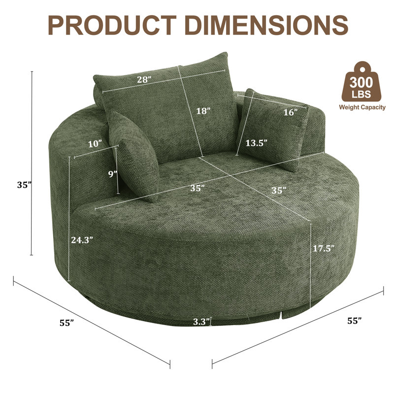 Fauteuil rond à compression de 55 po avec dossier rembourré et assise profonde, Green