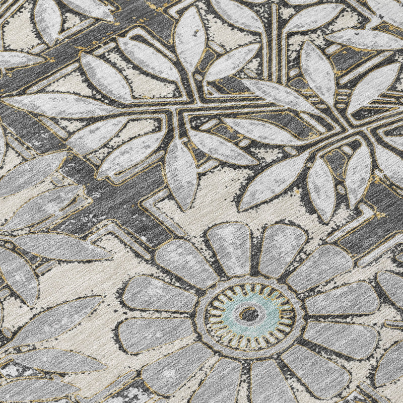 Machine Washable Indoor/Outdoor Chantille ACN2775 Floral Rug, 1'8" x 2'6", Gray
