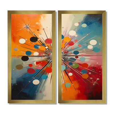 «Colorful Mid Century Optical Serenade - Abstract Midcentury Wall Art Decor», reproduction sur toile abstraite rouge 2 pièces