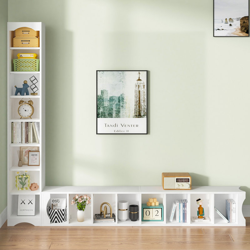 8-Tier Corner Bookshelf, Tall Narrow White Bookcase for Small Spaces, Modern Storage Shelf for Living Room, Bedroom, or Office