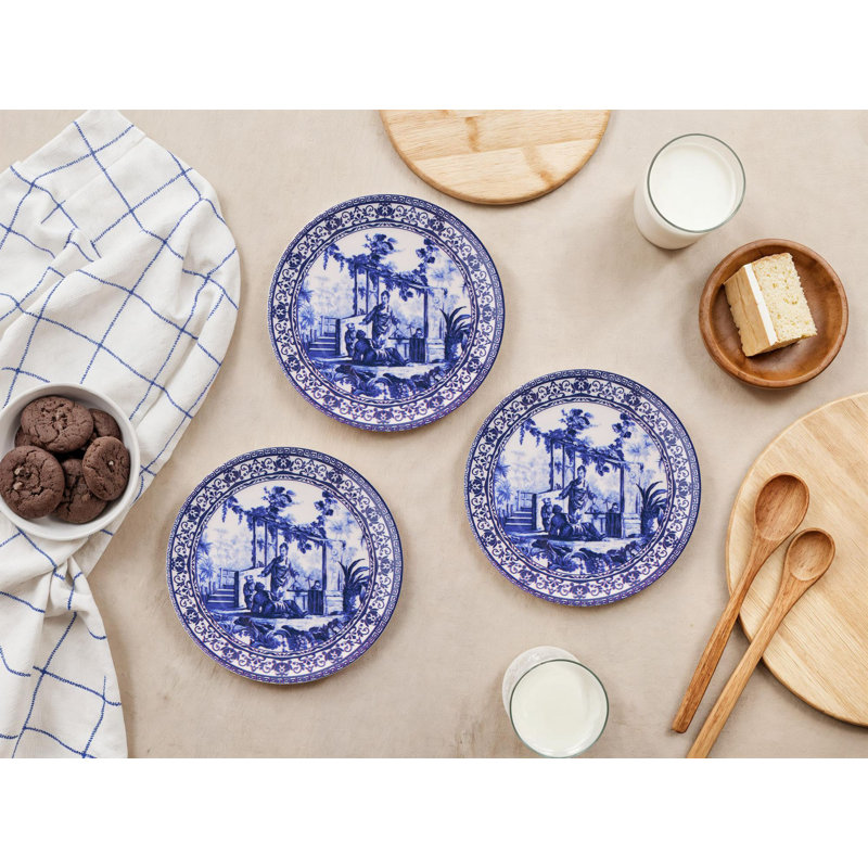 Blue and White Dessert Plate Set (6 Pieces), 7.6 x 7.6 x 0.8 inches | 100% Ceramic, Dishwasher & Microwave Safe | Elegant Design for Serving Desserts, Cakes, and Appetizers, Perfect for Entertaining and Everyday Use