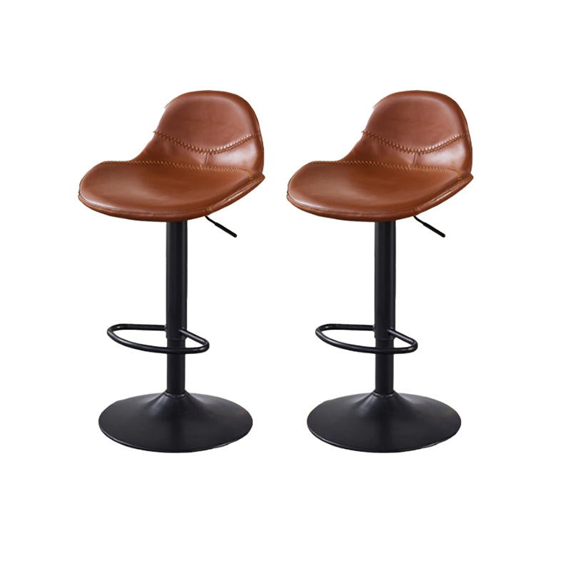 Nordic Simple And Adjustable Saddle Leather Backrest Bar Stools, Brown