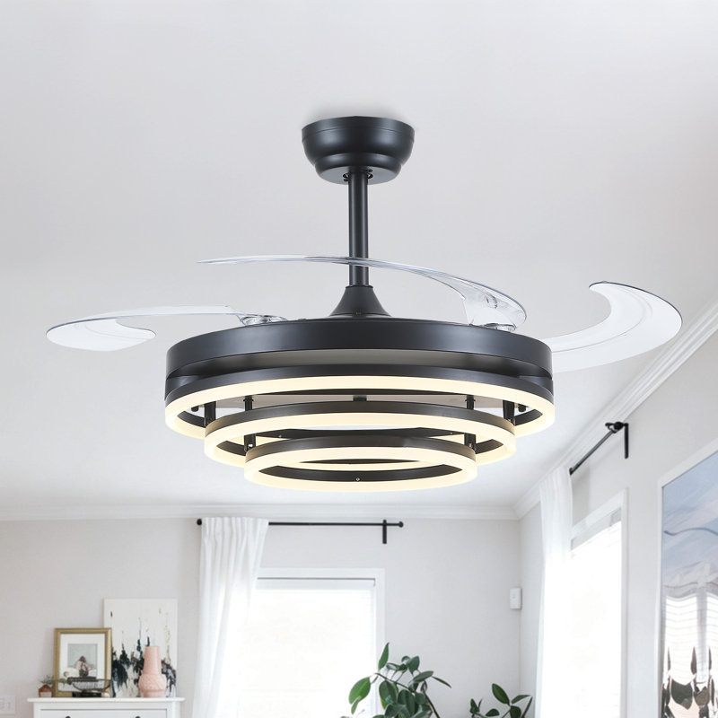 Ventilateur de plafond 48 "rétractable sans lame avec lumières DEL et télécommande, Noir